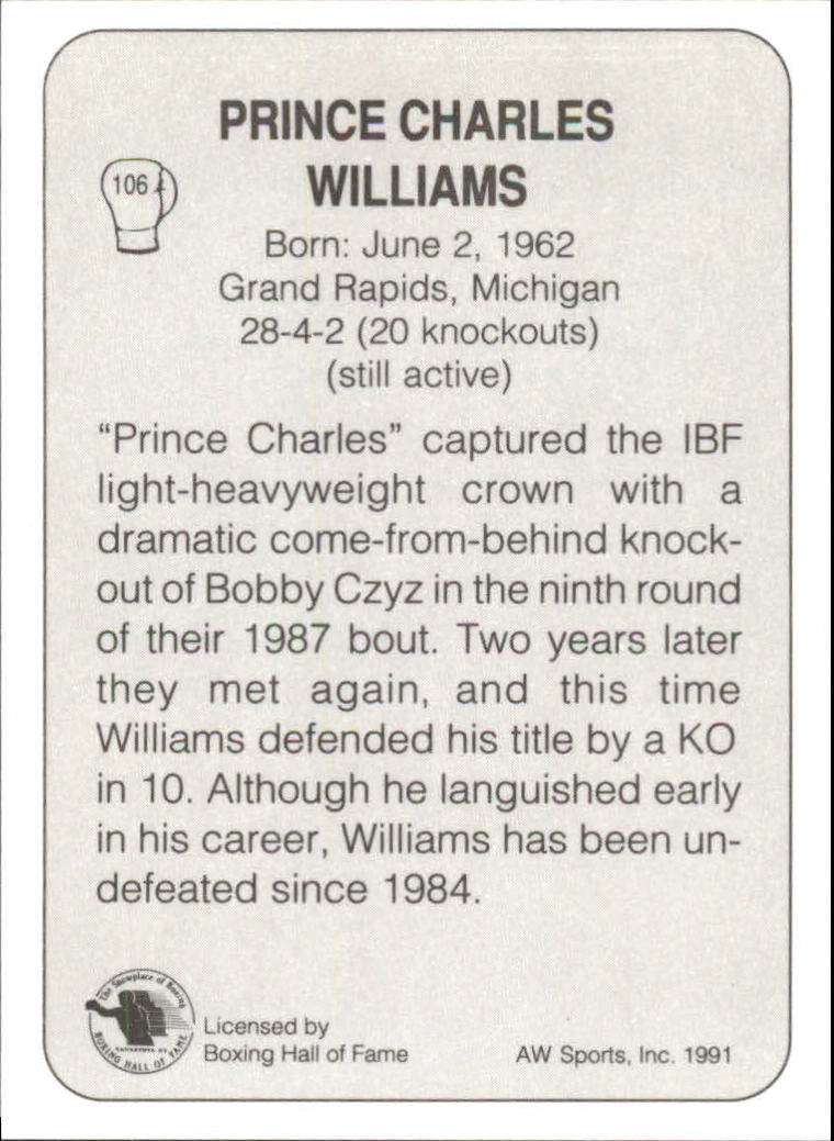 1991 All World #106 Prince Charles Williams back image