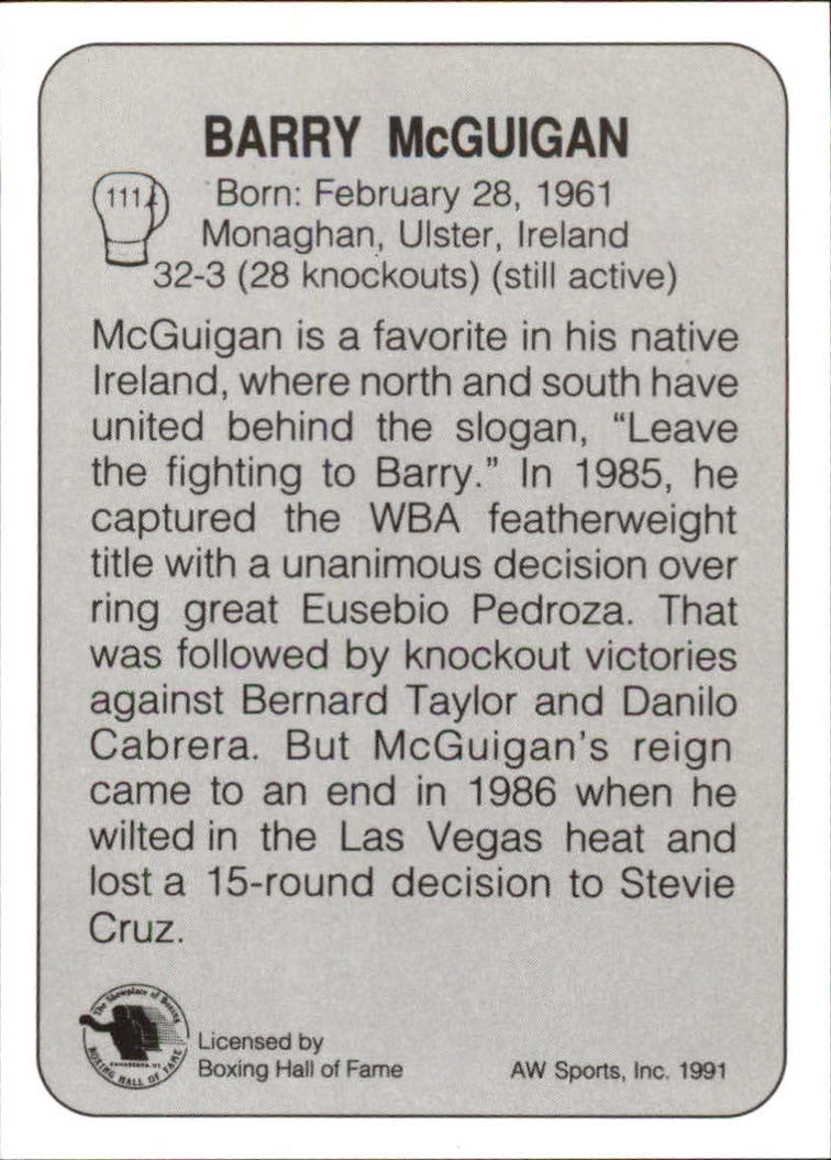 1991 All World #111 Barry McGuigan back image