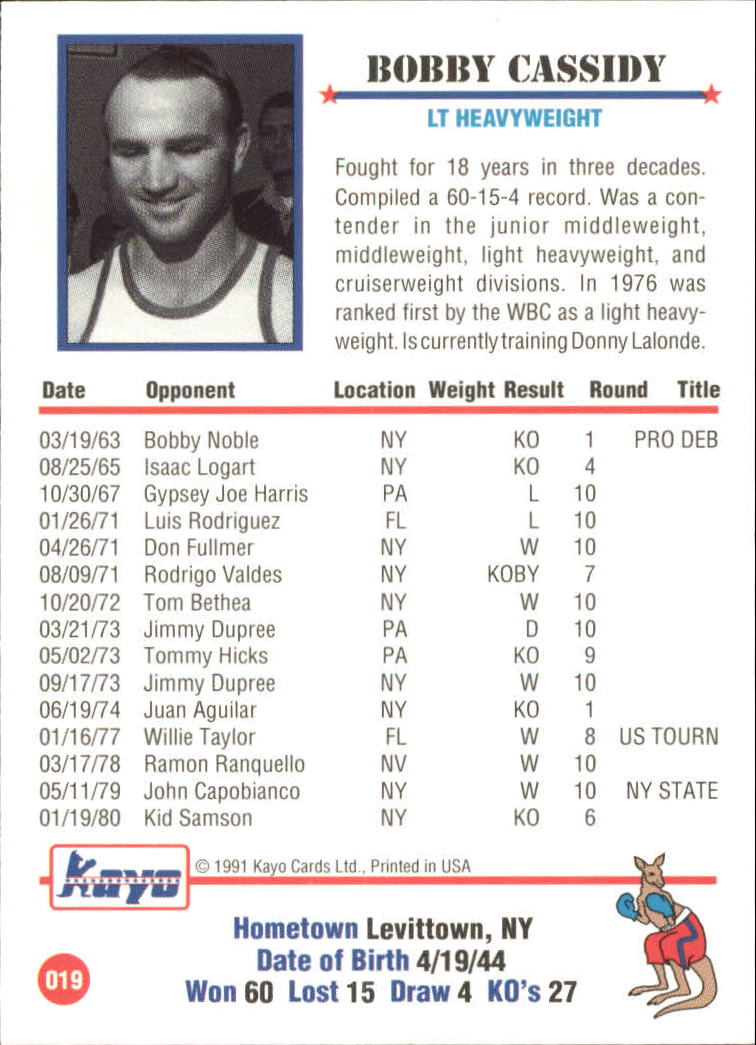 1991 Kayo #19 Bobby Cassidy back image