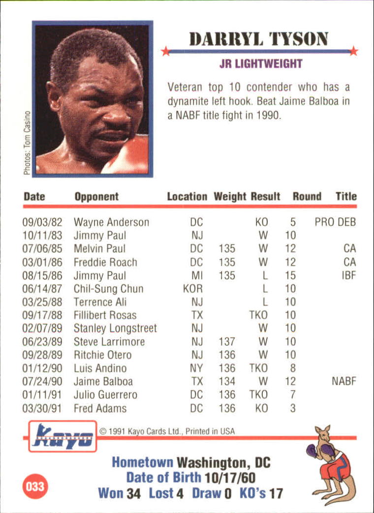 1991 Kayo #33 Darryl Tyson back image