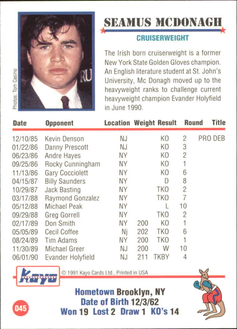 1991 Kayo #45 Seamus McDonagh back image