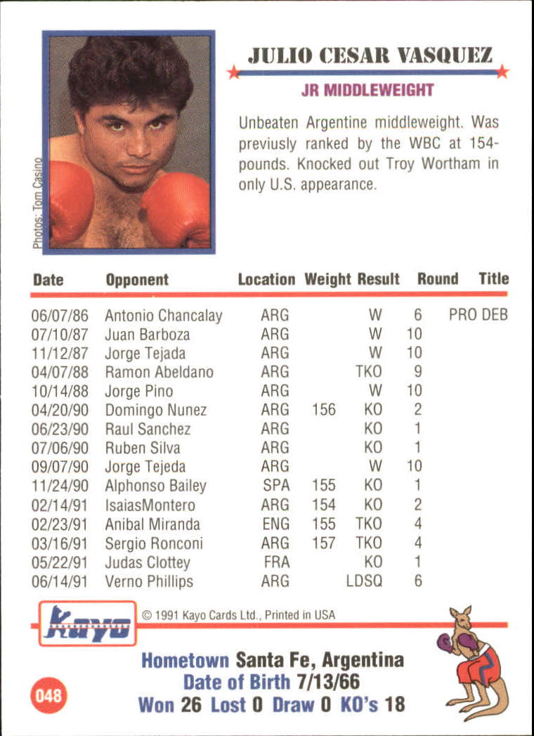 1991 Kayo #48 Julio Cesar Vazquez back image