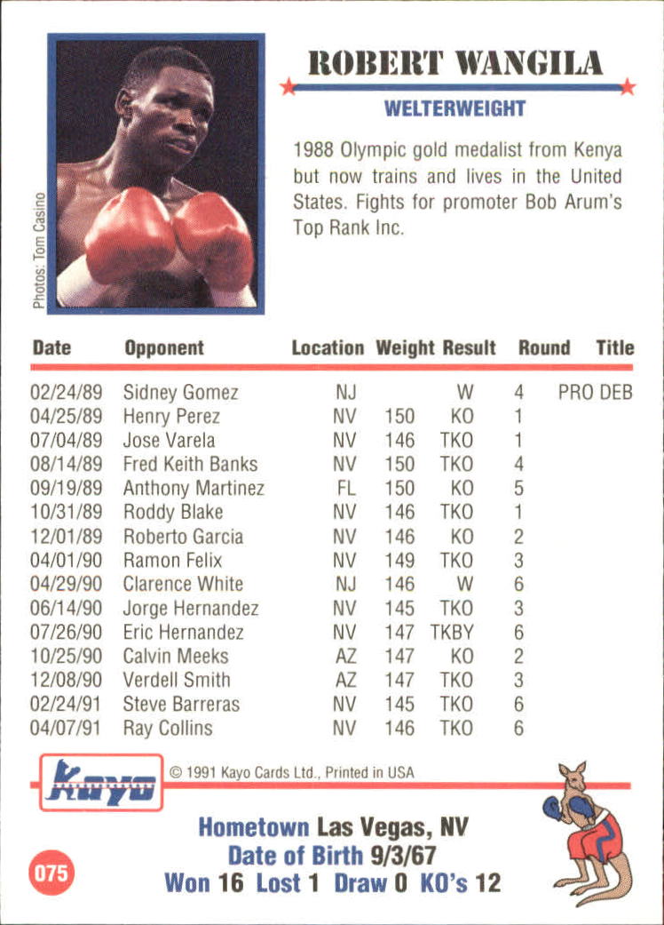 1991 Kayo #74 Robert Wangila UER #75 back image