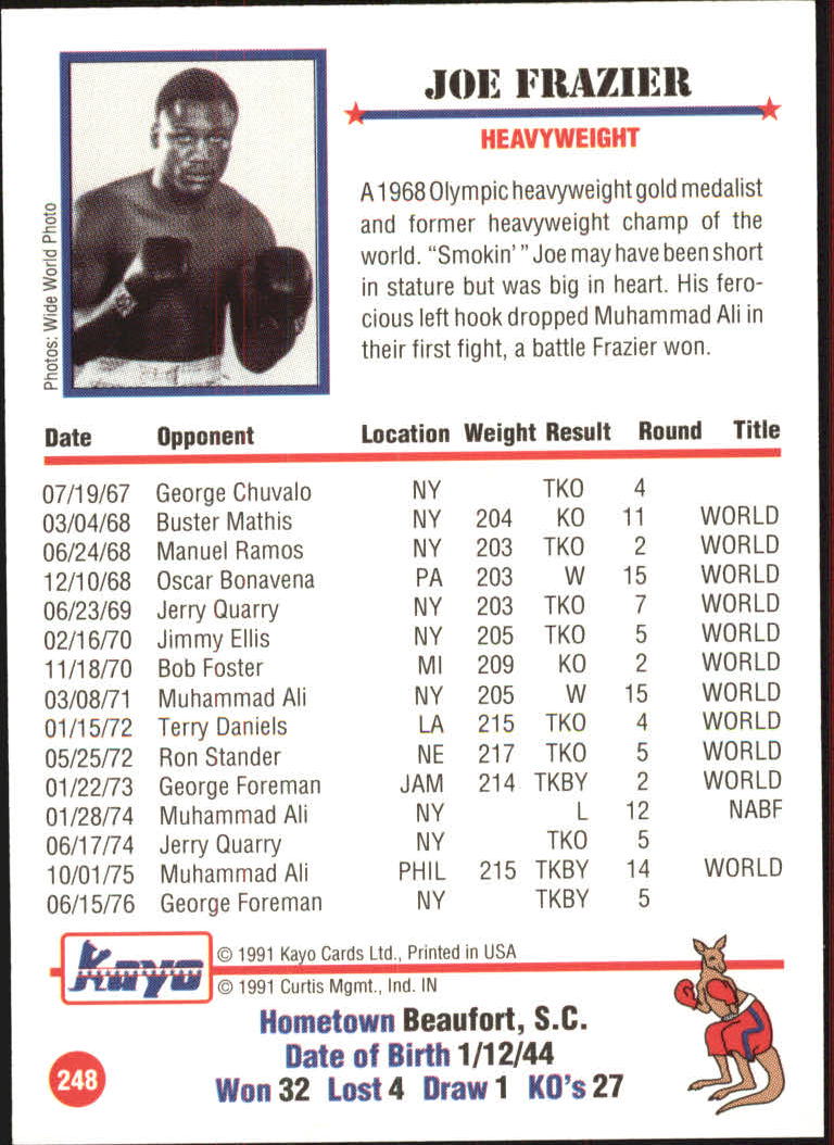 1991 Kayo #248 Joe Frazier back image
