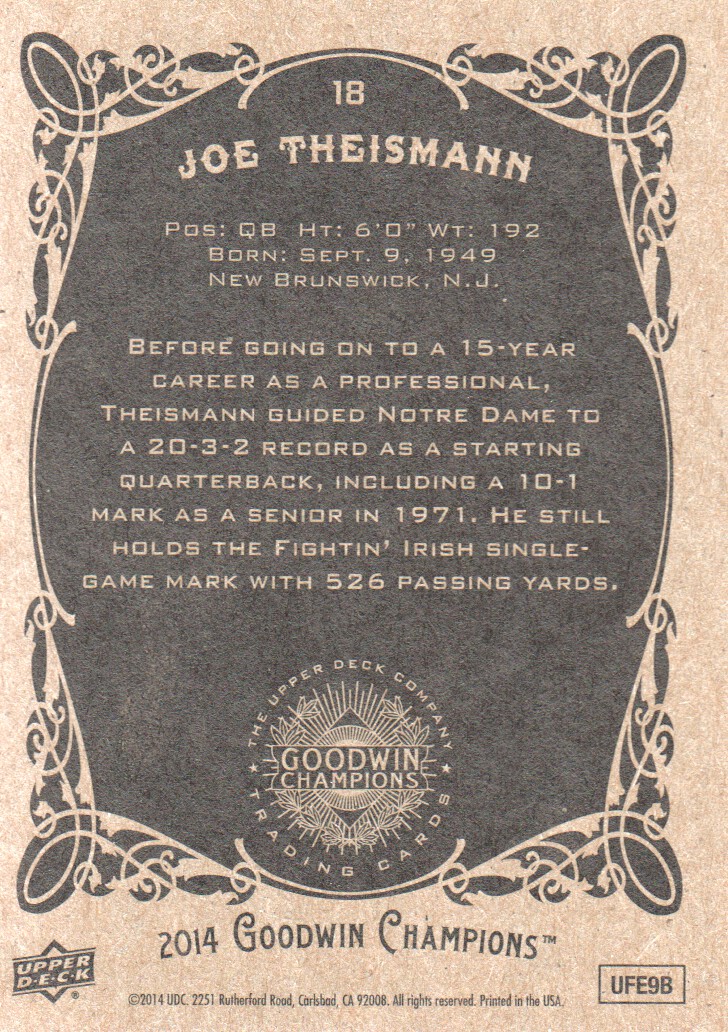 2014 Upper Deck Goodwin Champions #18 Joe Theismann back image