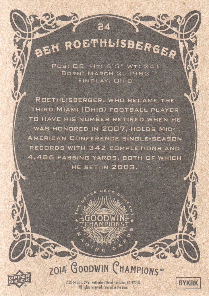 2014 Upper Deck Goodwin Champions #24 Ben Roethlisberger back image