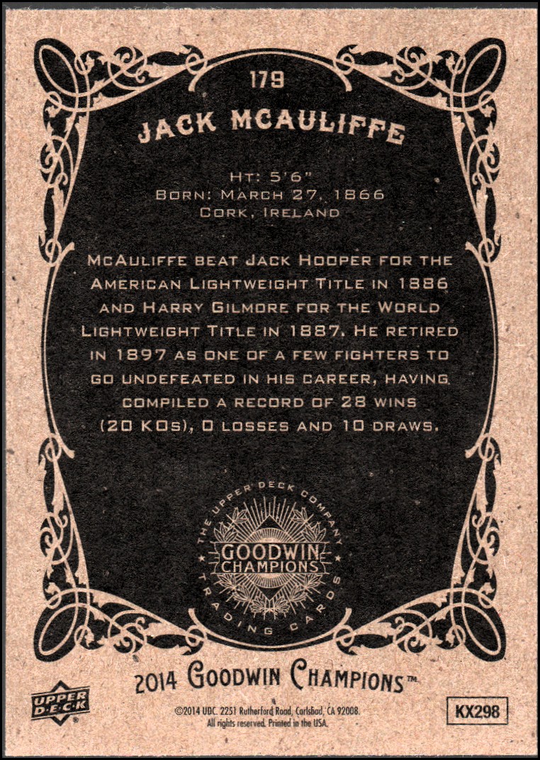 2014 Upper Deck Goodwin Champions #179 Jack McAuliffe SP back image