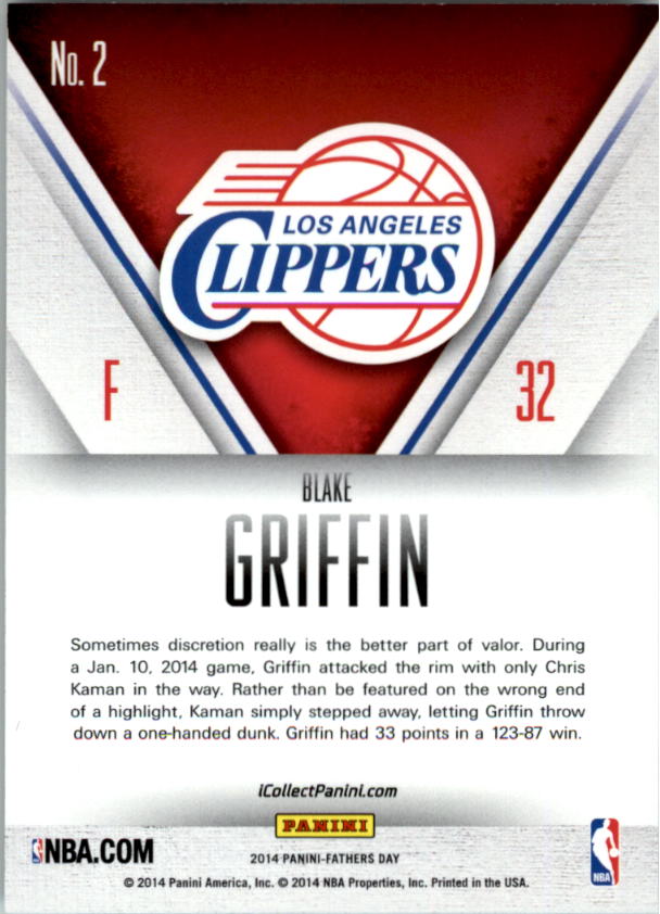 2014 Panini Father's Day #2 Blake Griffin BK back image