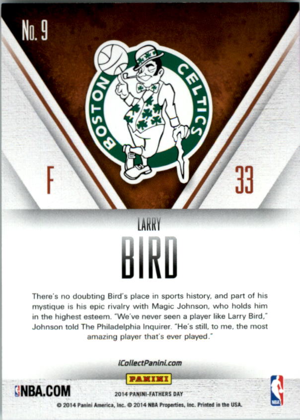 2014 Panini Father's Day Legends #9 Larry Bird BK back image