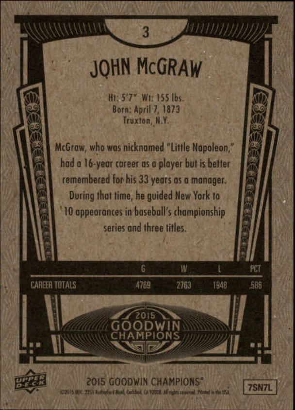 2015 Upper Deck Goodwin Champions #3 John McGraw back image