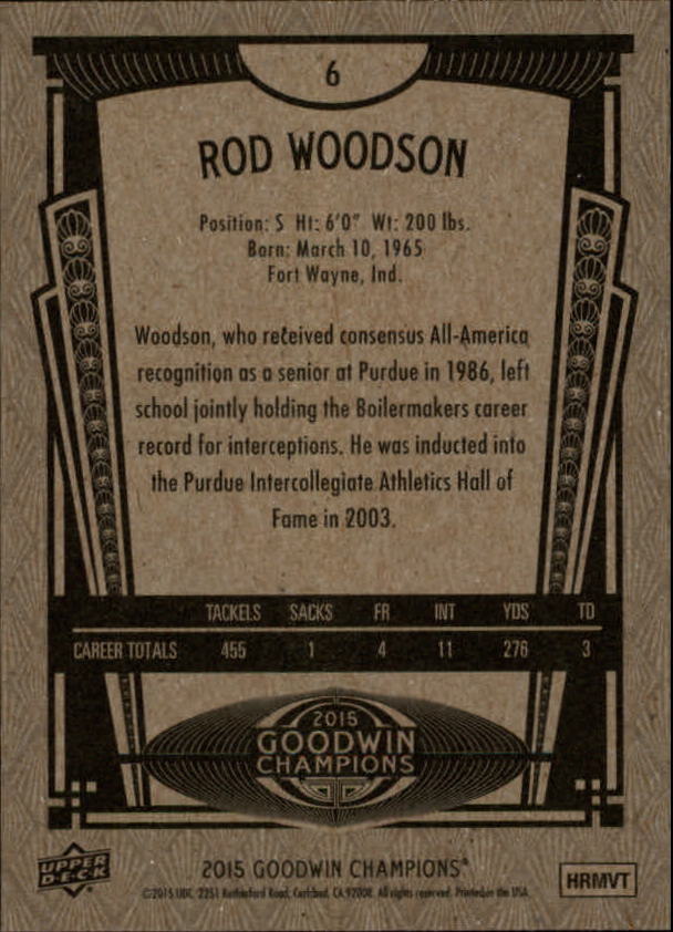 2015 Upper Deck Goodwin Champions #6 Rod Woodson back image
