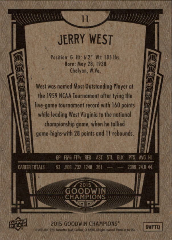 2015 Upper Deck Goodwin Champions #11 Jerry West back image