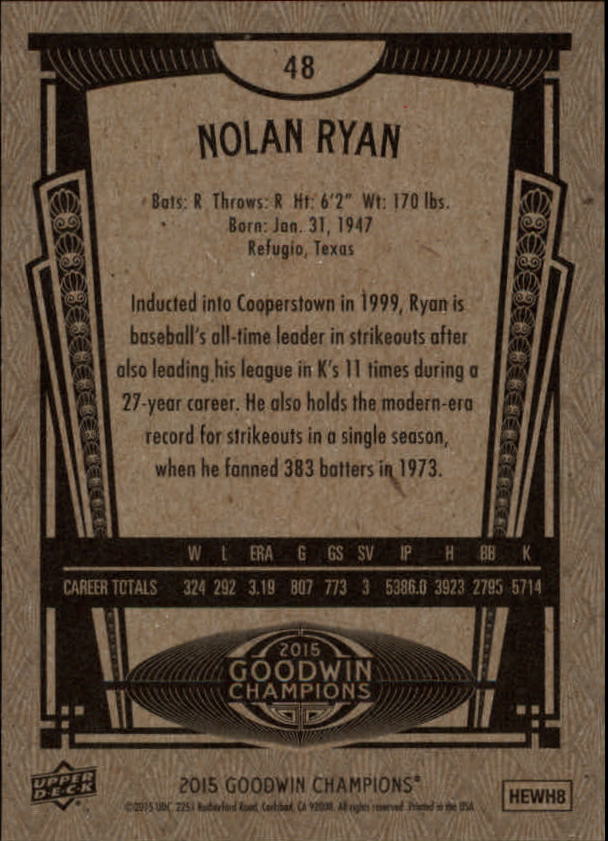 2015 Upper Deck Goodwin Champions #48 Nolan Ryan back image