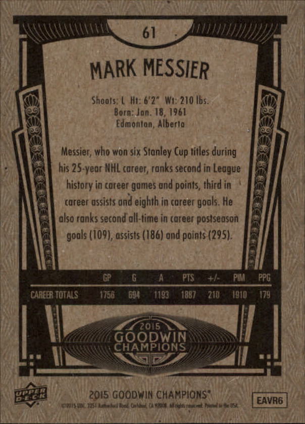 2015 Upper Deck Goodwin Champions #61 Mark Messier back image