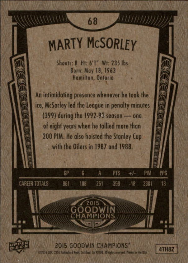 2015 Upper Deck Goodwin Champions #68 Marty McSorley back image