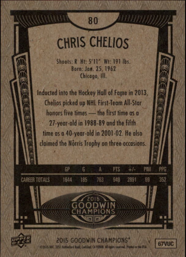 2015 Upper Deck Goodwin Champions #80 Chris Chelios back image