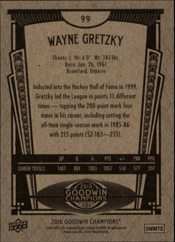 2015 Upper Deck Goodwin Champions #99 Wayne Gretzky back image