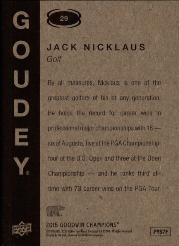 2015 Upper Deck Goodwin Champions Goudey #29 Jack Nicklaus back image