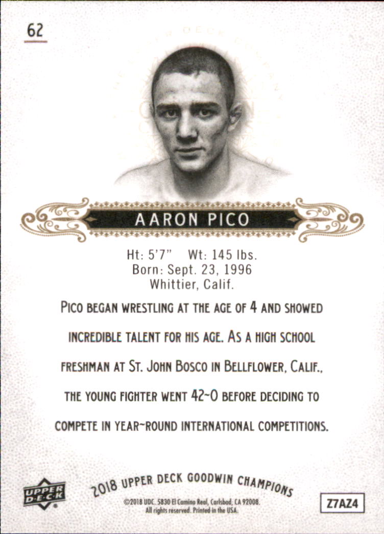 2018 Upper Deck Goodwin Champions #62 Aaron Pico back image