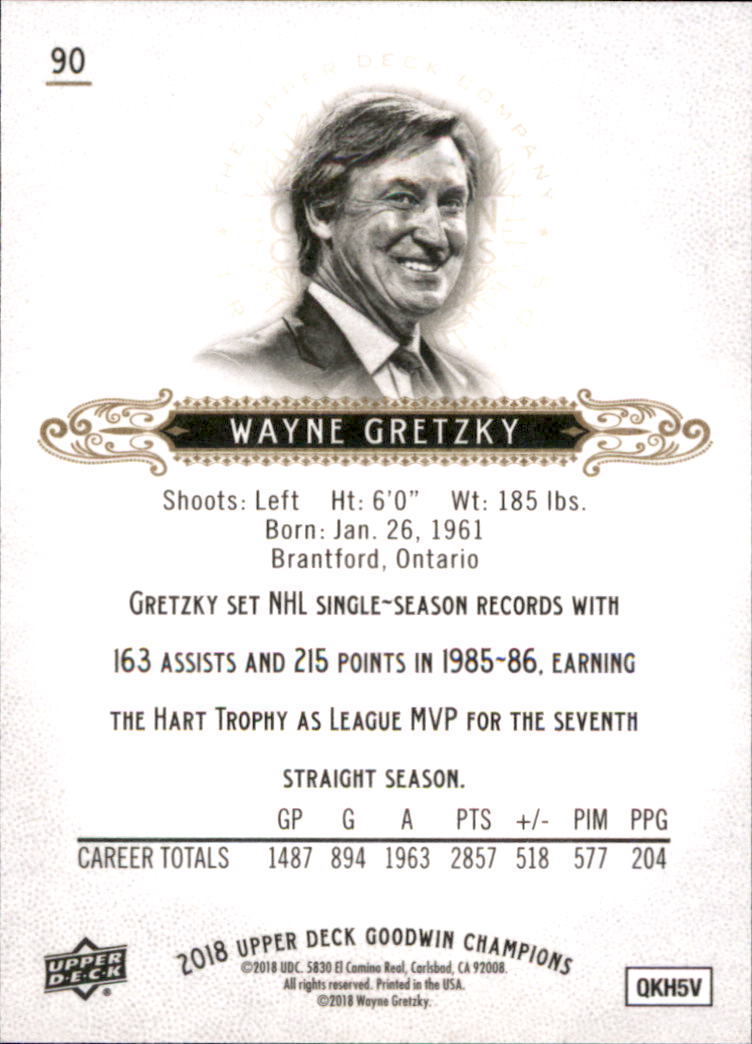 2018 Upper Deck Goodwin Champions #90 Wayne Gretzky back image