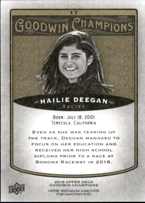 2019 Upper Deck Goodwin Champions #17 Hailie Deegan back image