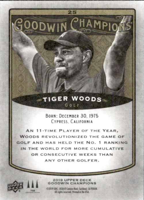 2019 Upper Deck Goodwin Champions #25 Tiger Woods back image
