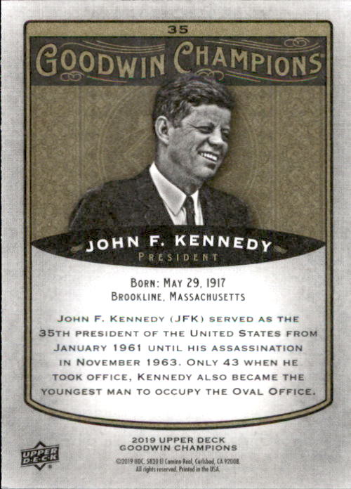 2019 Upper Deck Goodwin Champions #35 John F. Kennedy back image