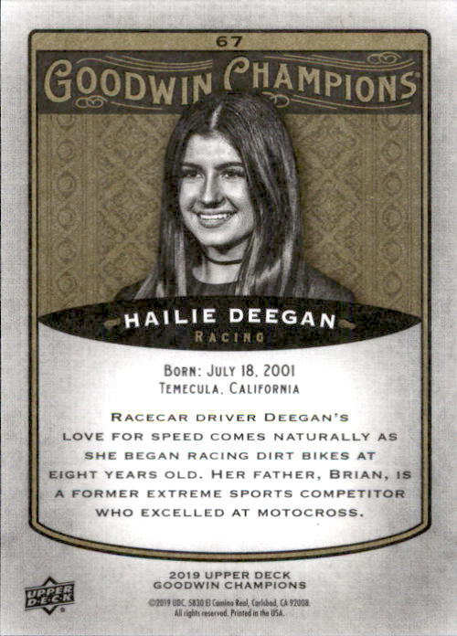 2019 Upper Deck Goodwin Champions #67 Hailie Deegan back image
