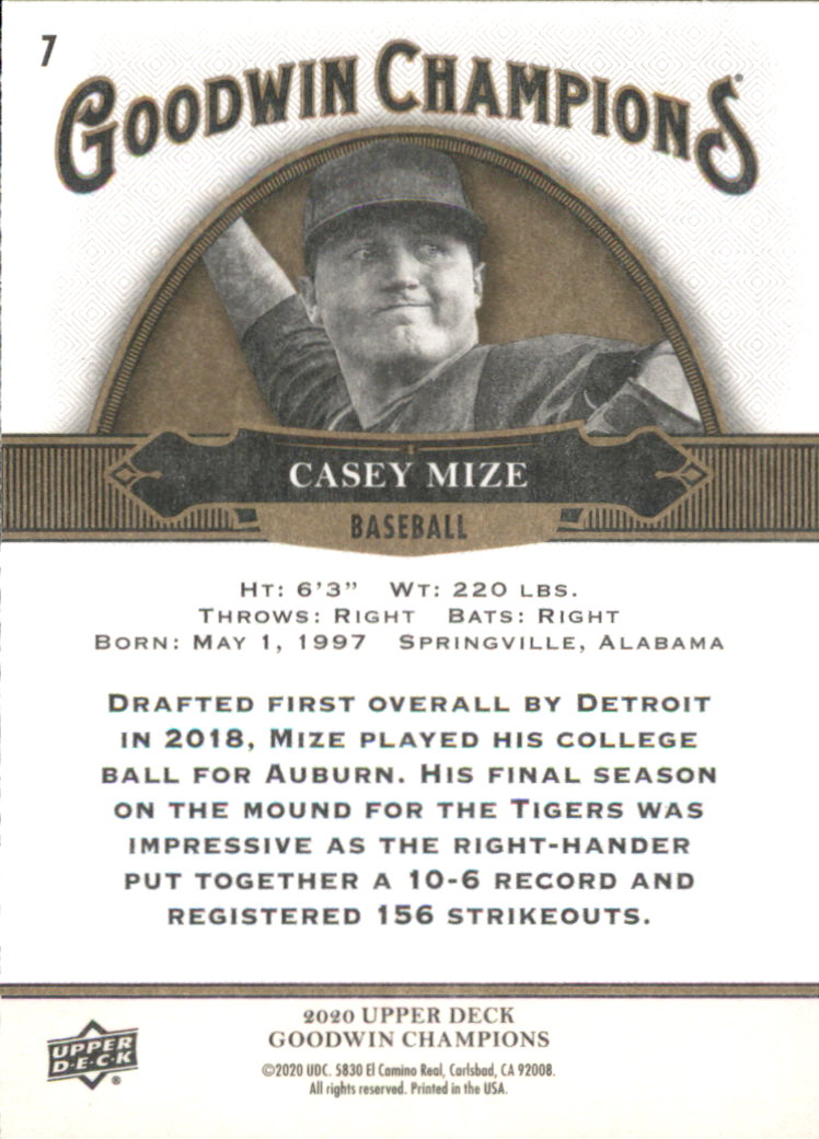 2020 Upper Deck Goodwin Champions #7 Casey Mize back image