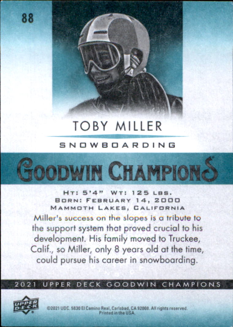 2021 Upper Deck Goodwin Champions #88 Toby Miller back image