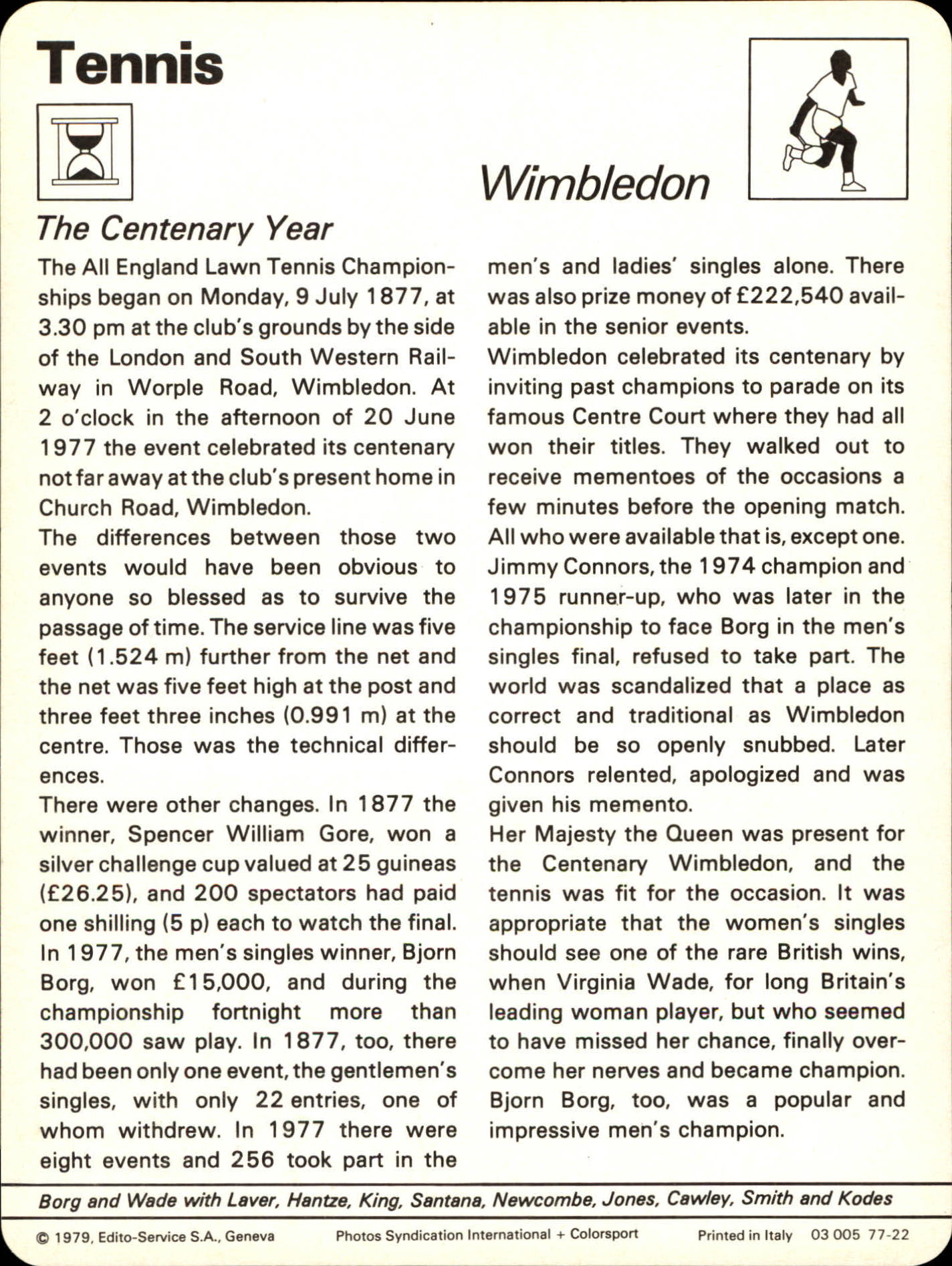 1977-79 Sportscaster Series 77 #7722 Wimbledon back image