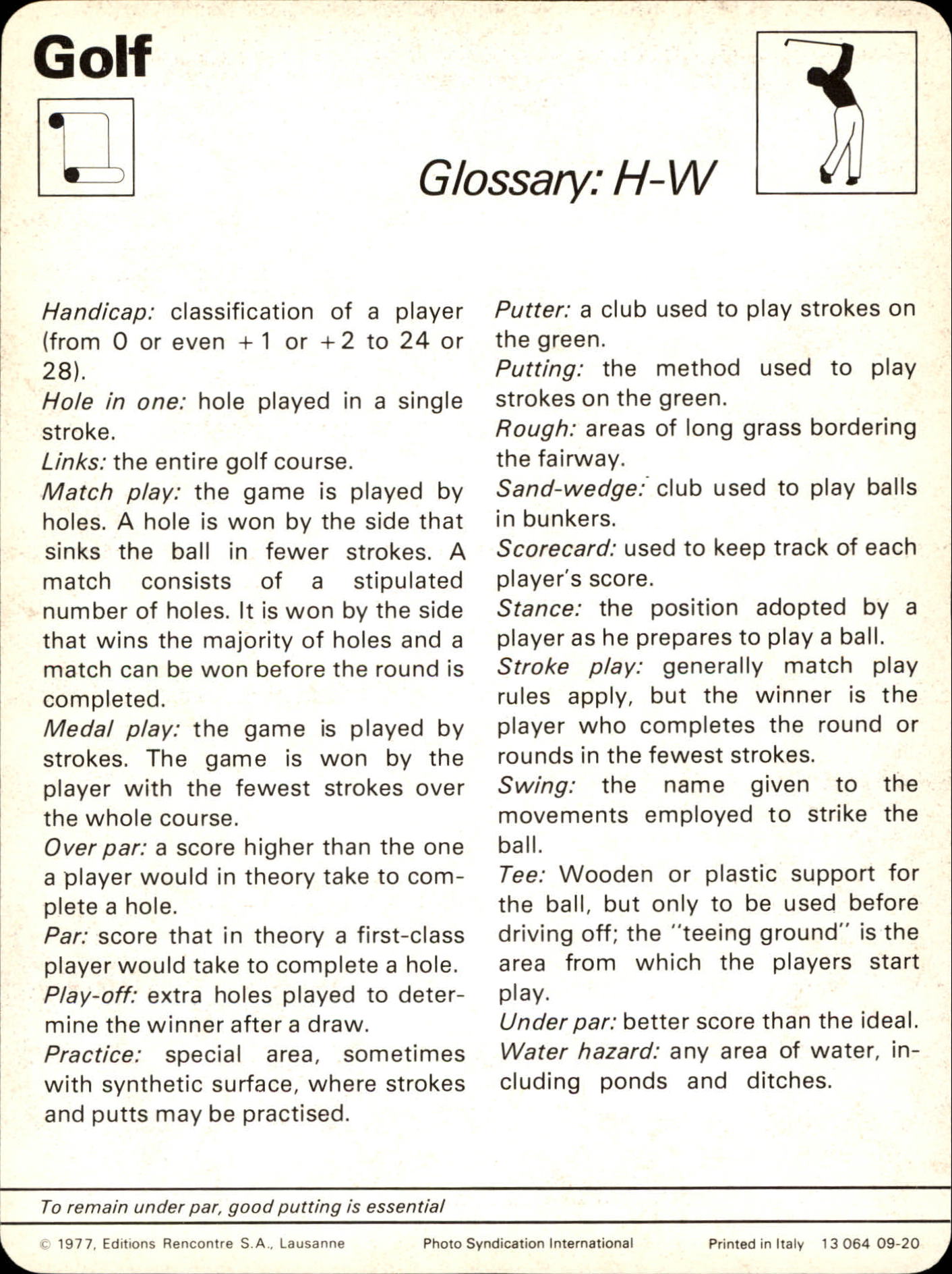 1977-79 Sportscaster Series 9 #920 Glossary:H-W back image