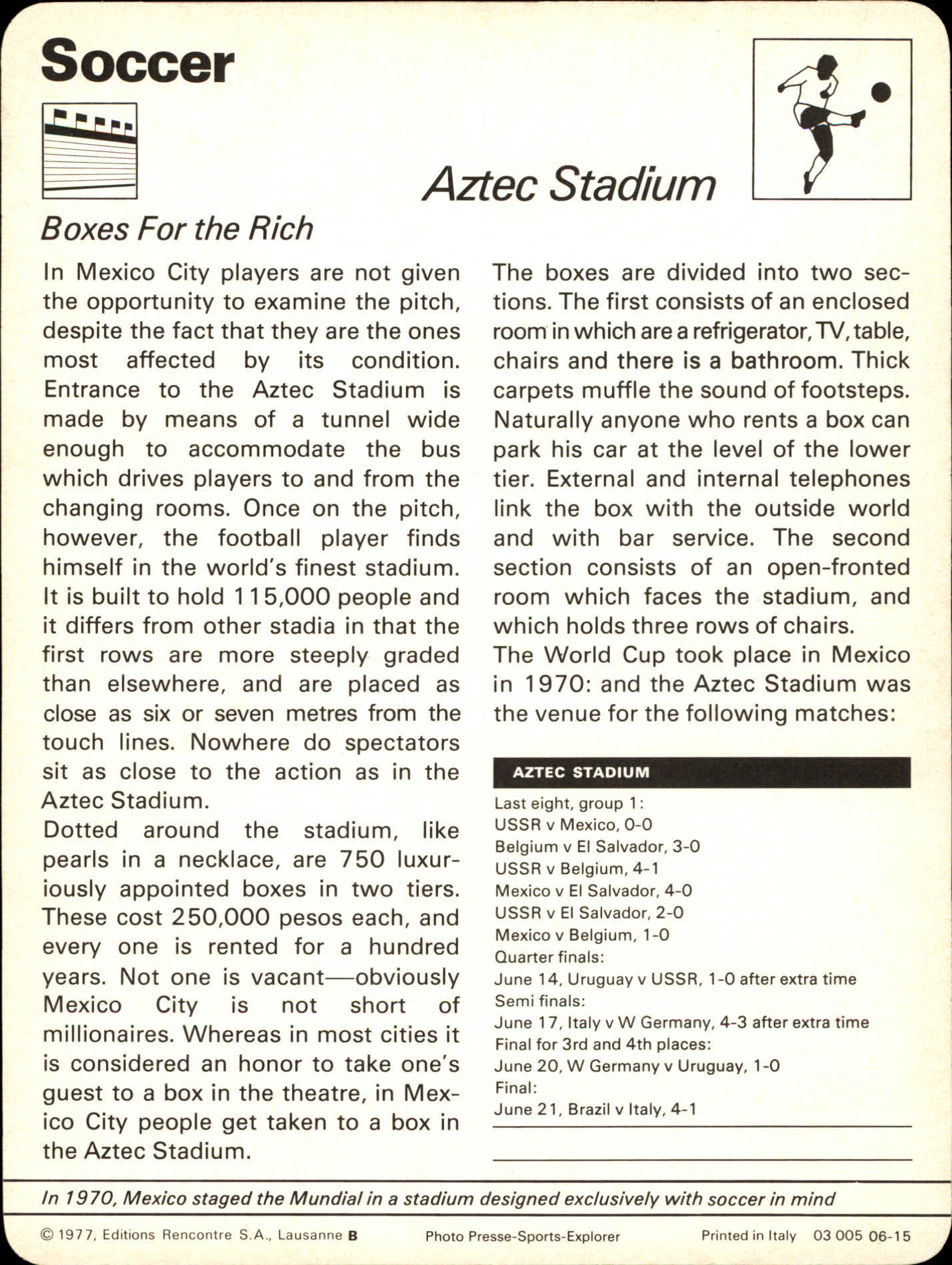 1977-79 Sportscaster Series 6 #615 Aztec Stadium back image