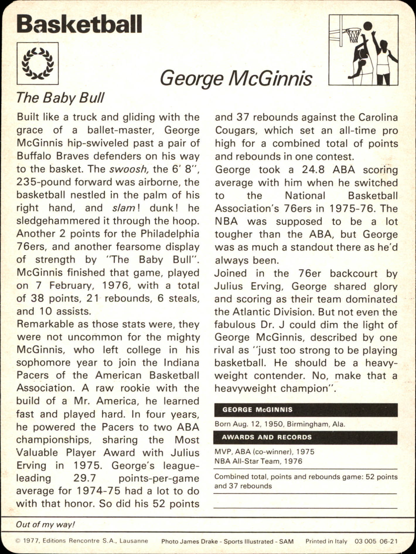 1977-79 Sportscaster Series 6 #621 George McGinnis back image