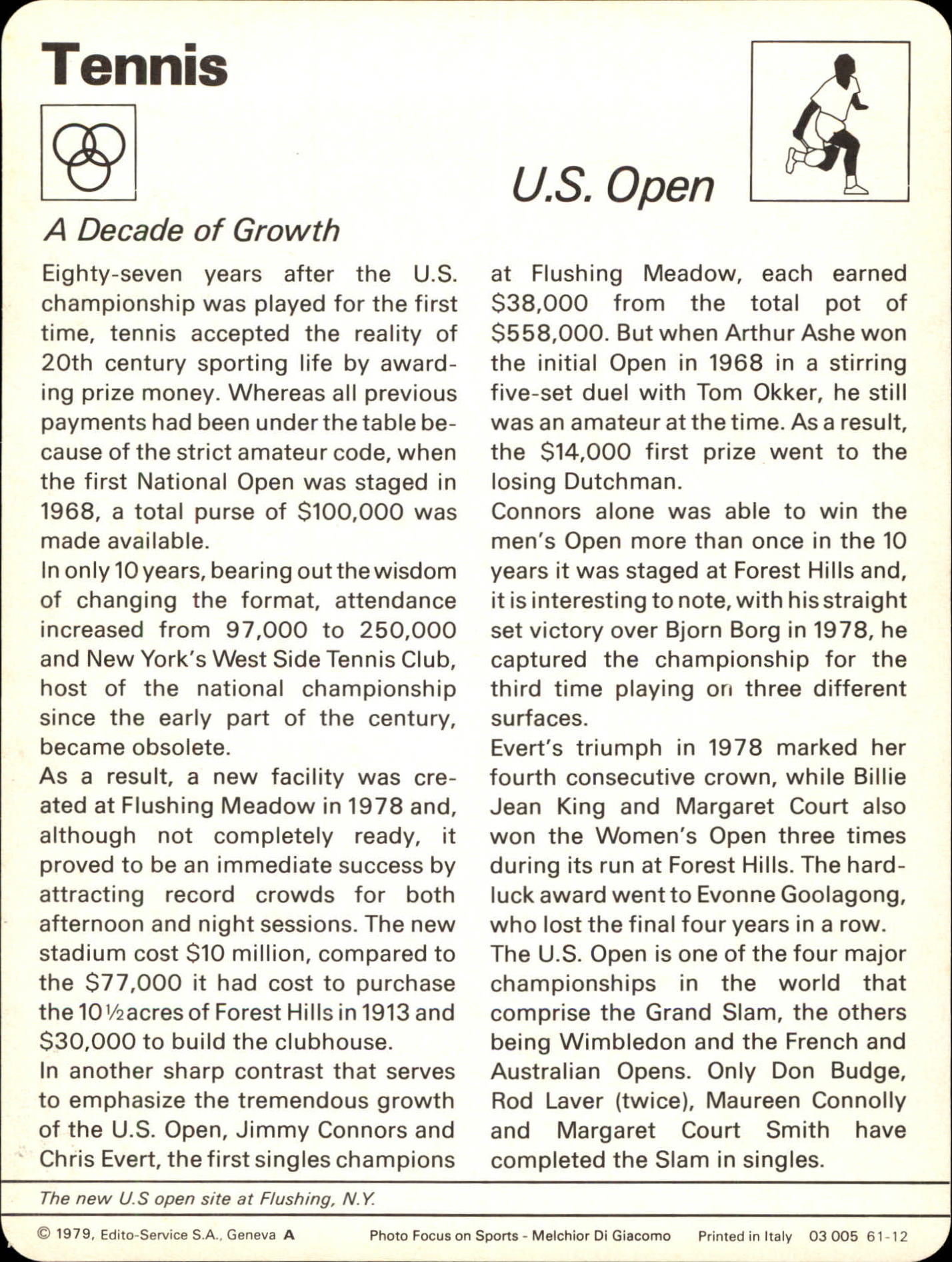 1977-79 Sportscaster Series 61 #6112 U.S. Open back image
