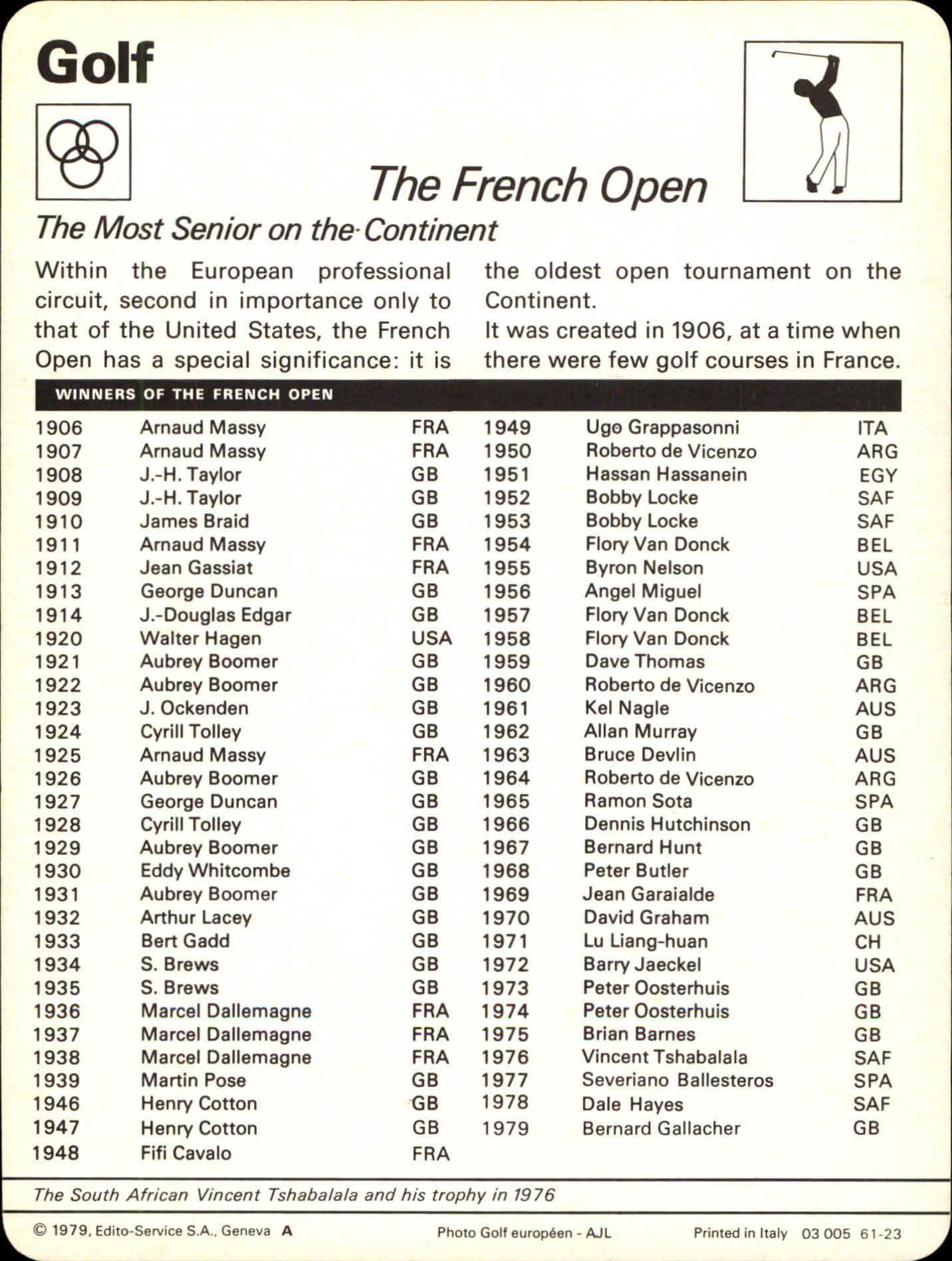 1977-79 Sportscaster Series 61 #6123 The French Open back image