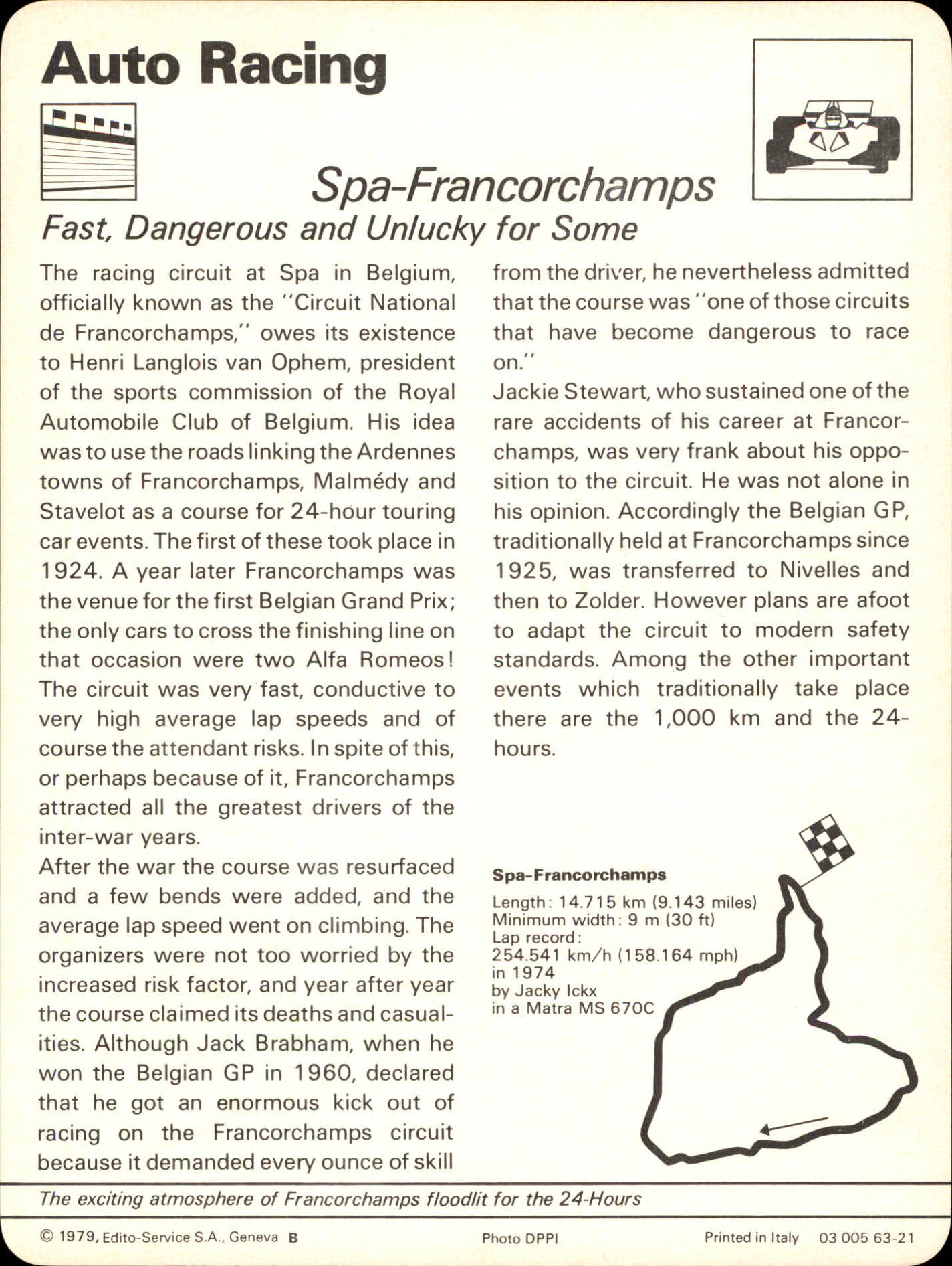 1977-79 Sportscaster Series 63 #6321 SPA-Francorchamps back image