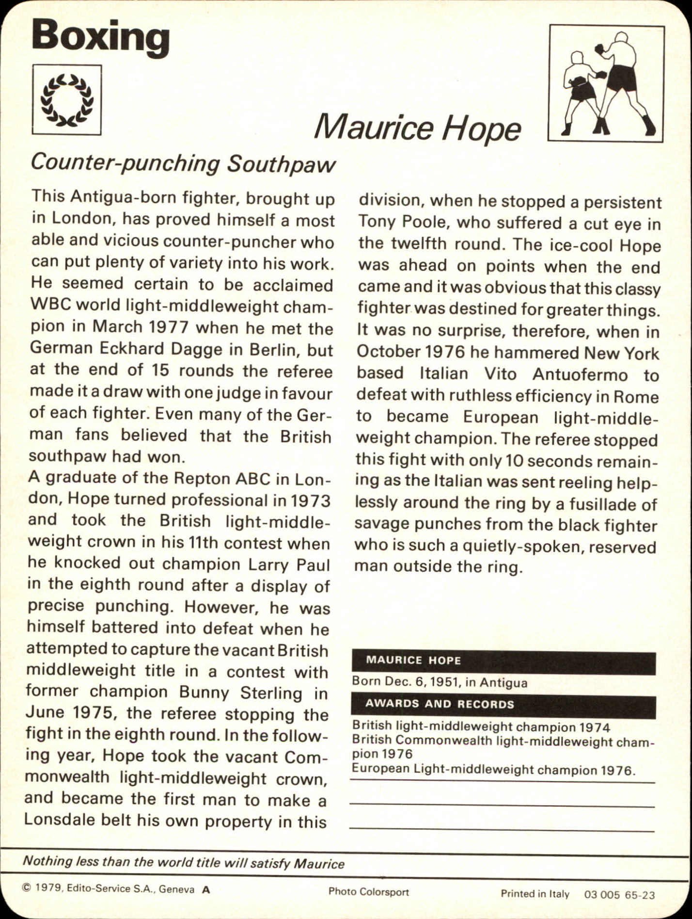 1977-79 Sportscaster Series 65 #6523 Maurice Hope back image