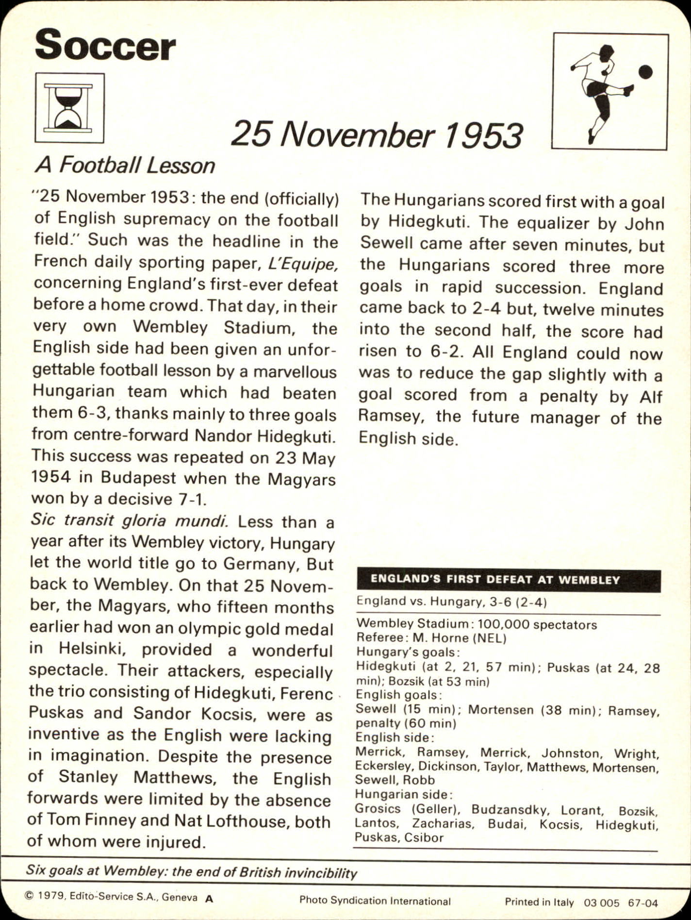 1977-79 Sportscaster Series 67 #6704 25 November 1953 back image