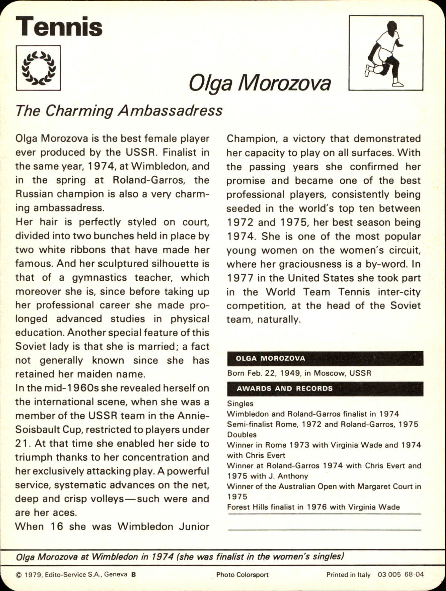1977-79 Sportscaster Series 68 #6804 Olga Morozova back image