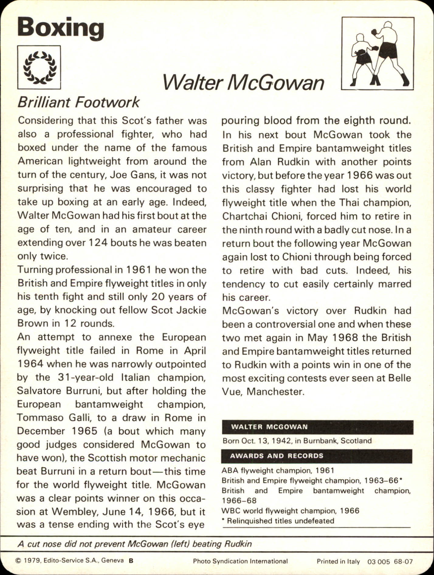1977-79 Sportscaster Series 68 #6807 Walter McGowan back image
