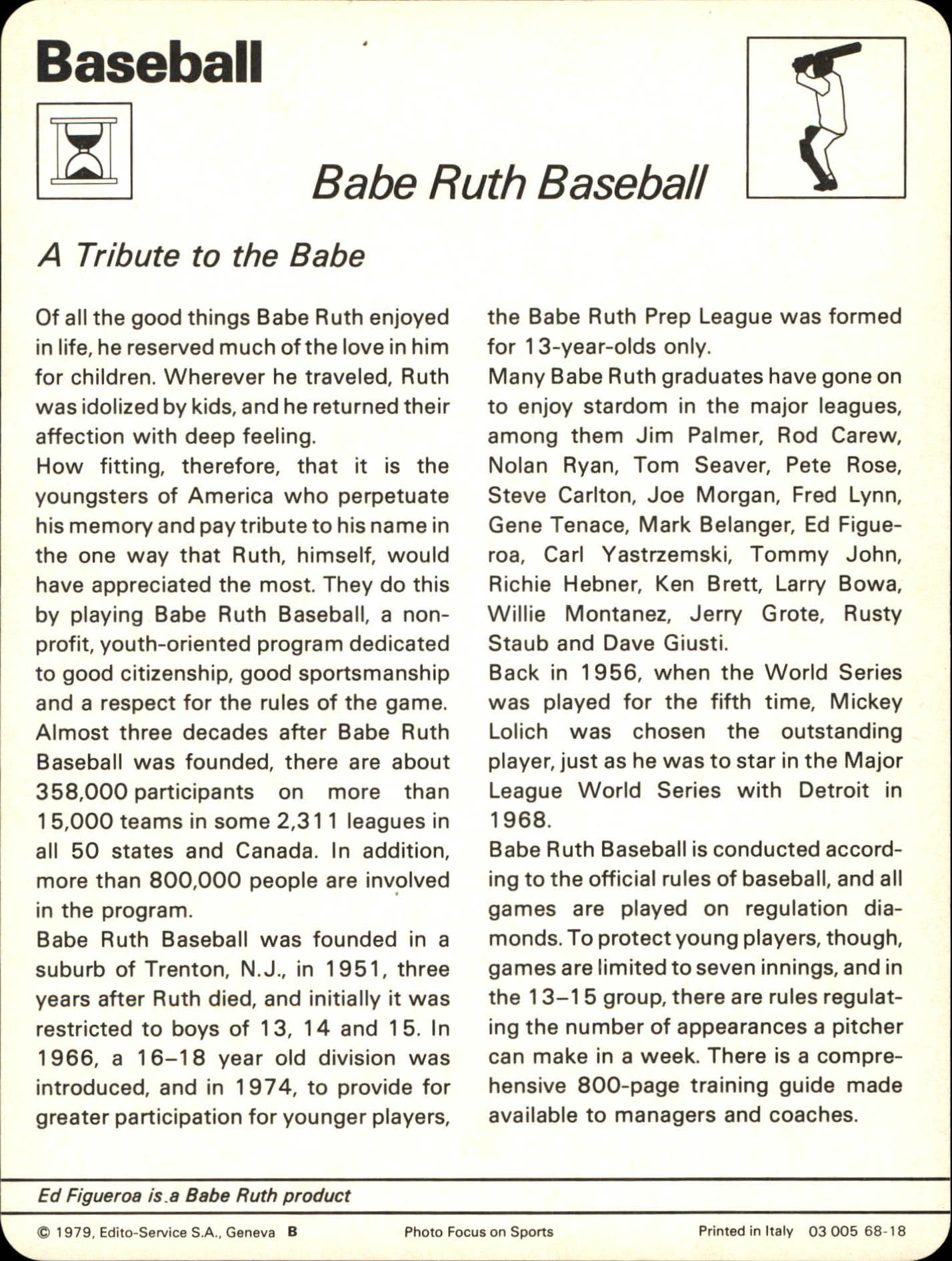 1977-79 Sportscaster Series 68 #6818 Babe Ruth Baseball back image