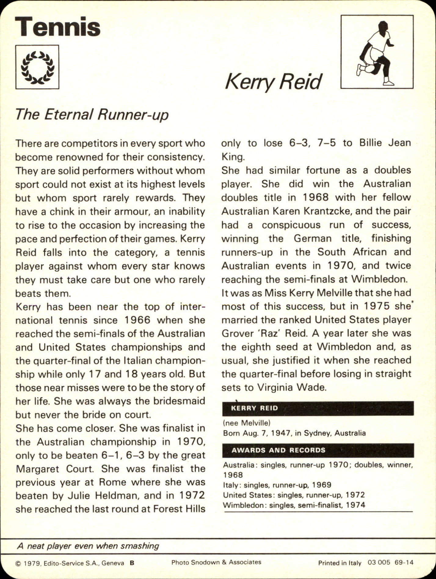 1977-79 Sportscaster Series 69 #6914 Kerry Reid back image