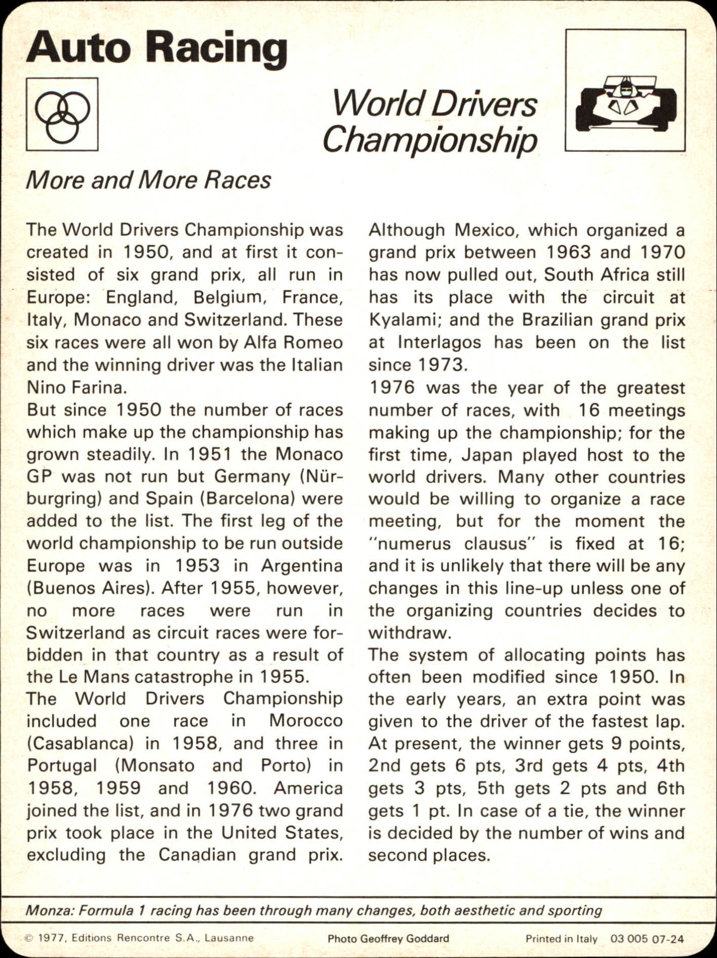 1977-79 Sportscaster Series 7 #724 World Drivers Championship back image