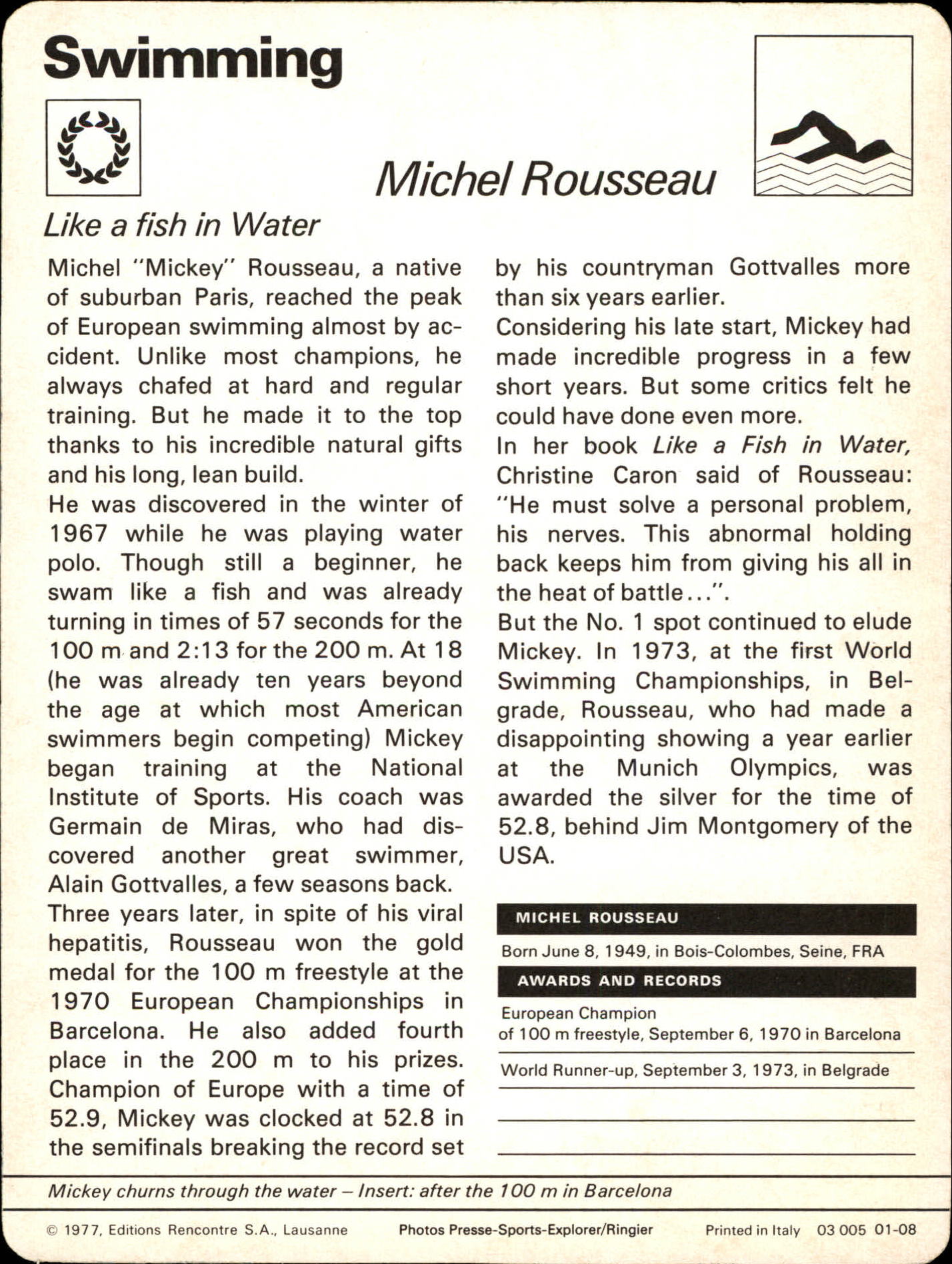 1977-79 Sportscaster Series 1 #108 Michel Rousseau back image