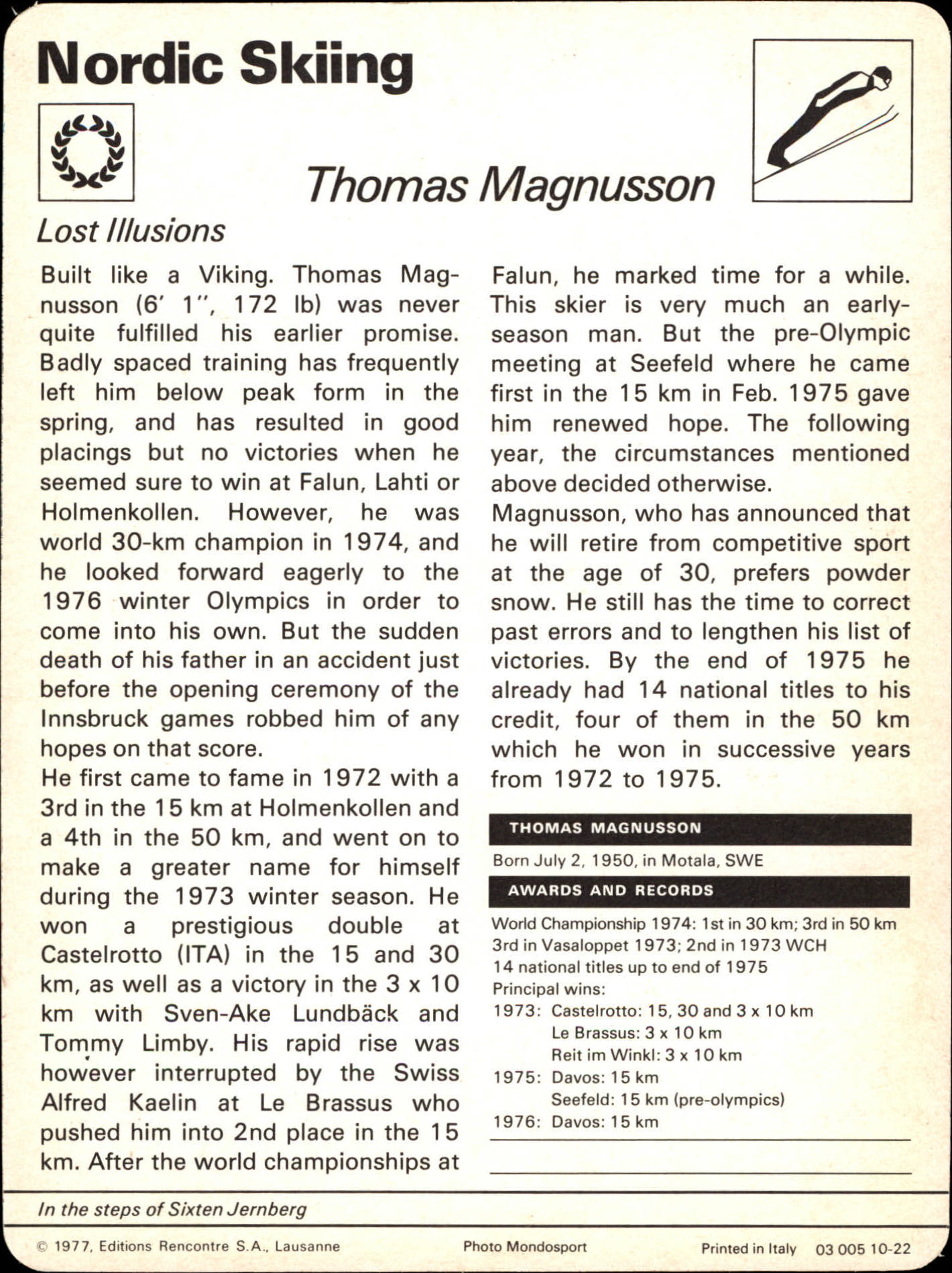 1977-79 Sportscaster Series 10 #1022 Thomas Magnusson back image