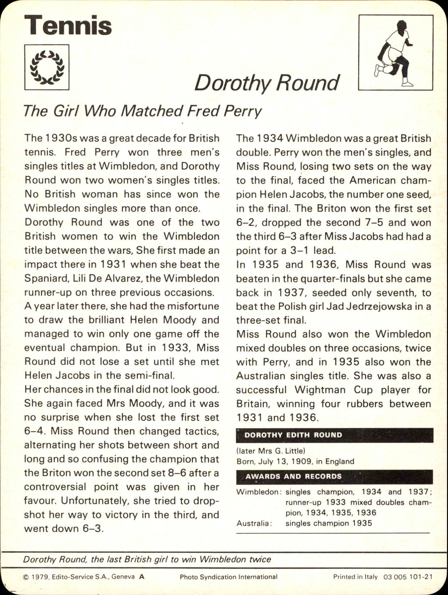 1977-79 Sportscaster Series 101 #10121 Dorothy Round back image