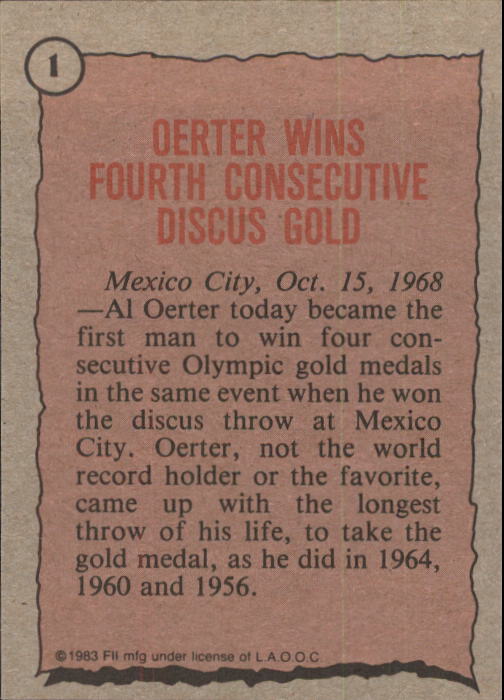 1983 Topps History's Greatest Olympians #1 Al Oerter back image