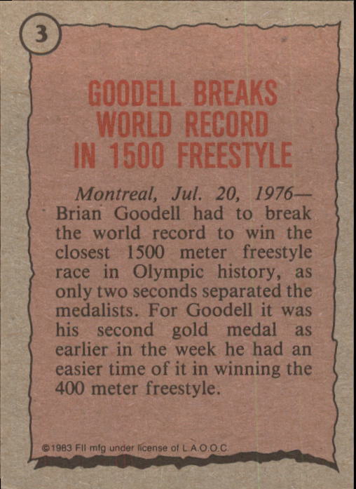 1983 Topps History's Greatest Olympians #3 Brian Goodell back image