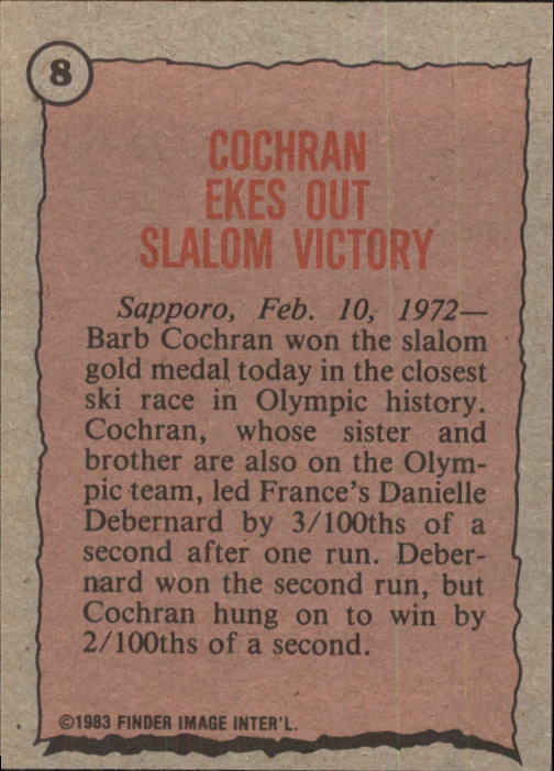 1983 Topps History's Greatest Olympians #8 Barbara Cochran back image